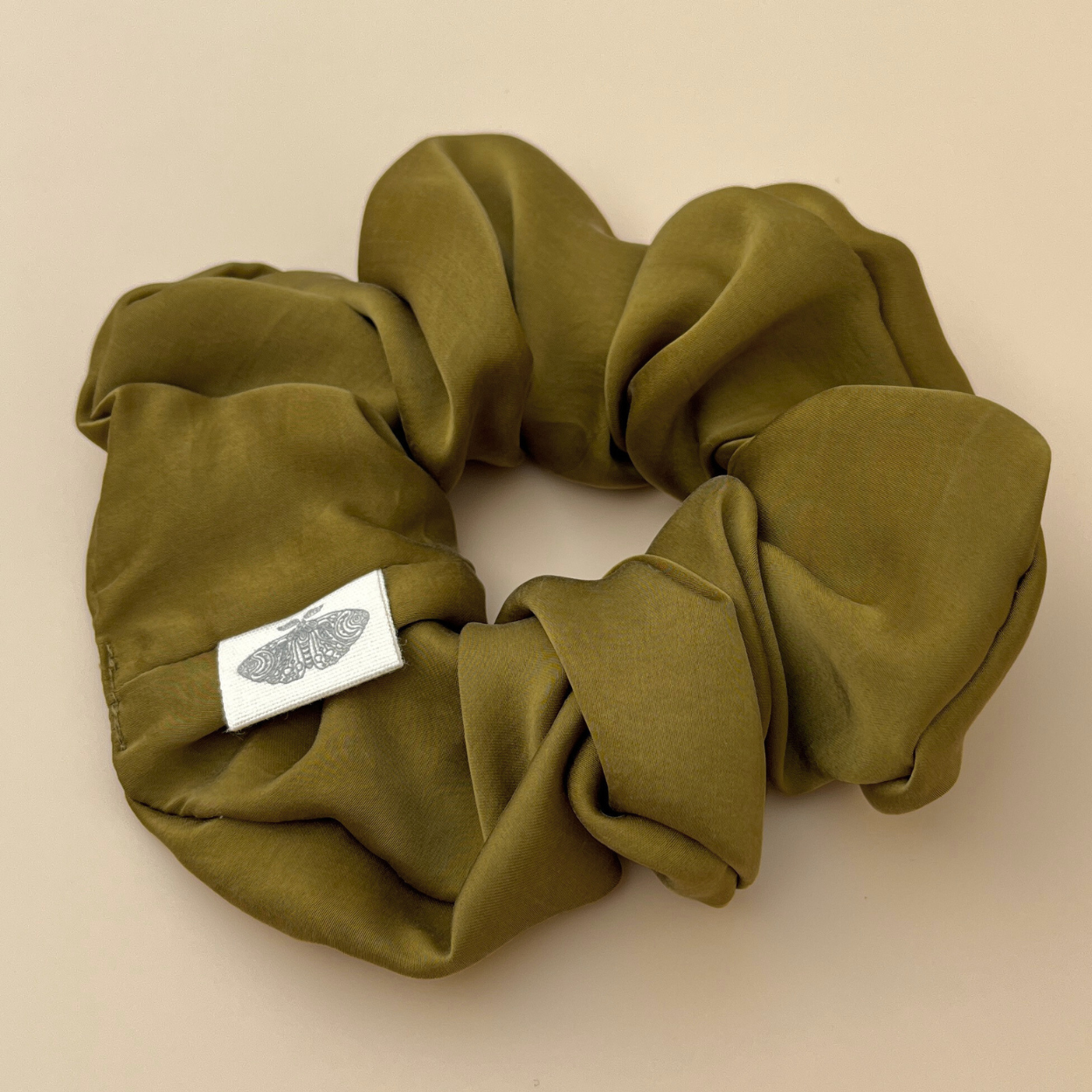 Dark Olive Vegan Silk Satin Scrunchie